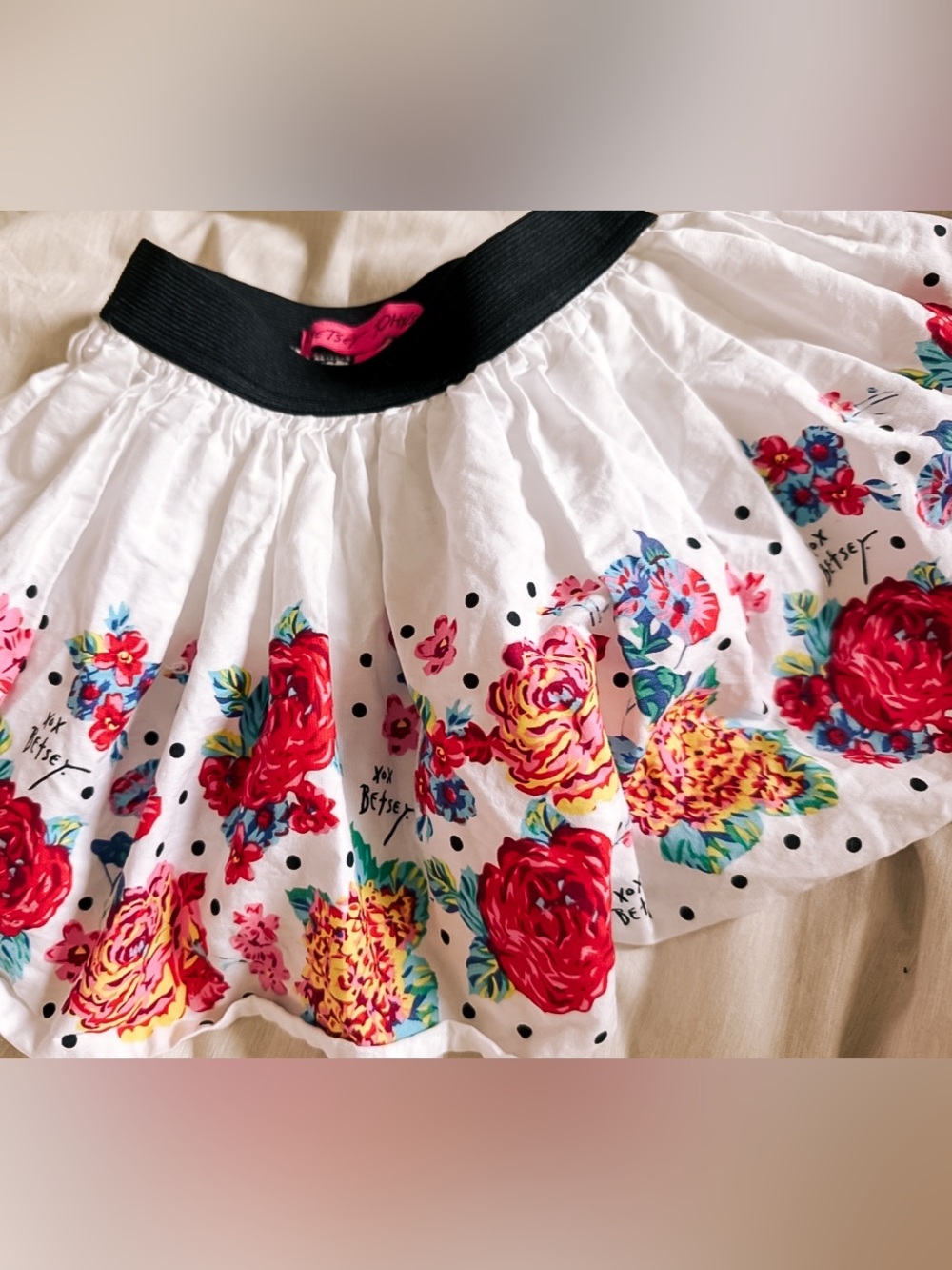Betsey Johnson Floral Skirt with Black Waistband